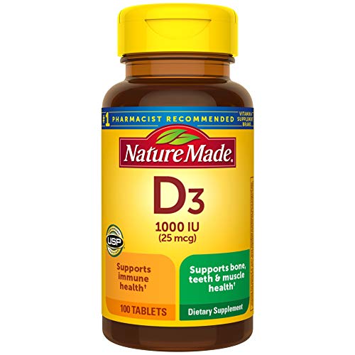 Nature Made Vitamin D 25 mcg (1000 IU) Tablets, 100 Count for Bone Health