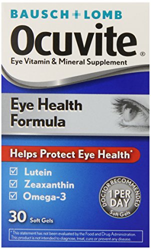 Bausch + Lomb Ocuvite Eye Vitamin and Mineral Supplement Eye Health Formula with Lutein, Zeaxanthin, and Omega-3, 30 Count Bottle