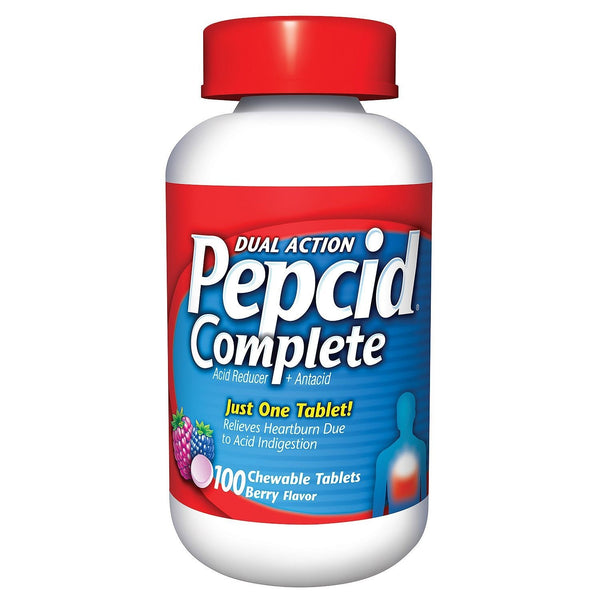 Pepcid Complete Acid Reducer + Antacid Chewable Tablets for Heartburn Relief