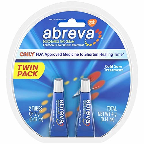 Abreva Docosanol 10% Cream Tube, Treatment for Cold Sore/Fever Blister, 4 Grams Twinpack (Two 2 Gram Tubes)