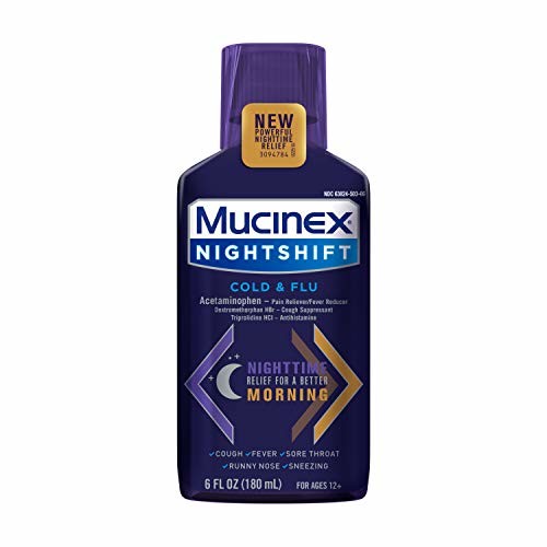 MUCINEX Nightshift Cold & Flu Liquid 6 fl. oz. Relieves Fever, Sneezing, Sore Throat, Runny Nose, and Cough