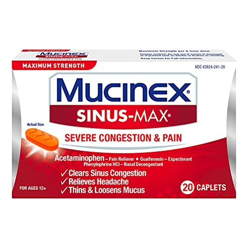 Mucinex Sinus-Max Max Strength Severe Congestion & Pain Caplets, 20ct