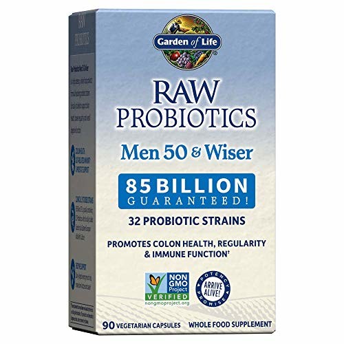 Garden of Life Raw Probiotics for Men Over 50 - Men 50 & Wiser Probiotic with Acidophilus and Bifidobacteria Probiotic-Created Vitamins, Enzymes, and Prebiotics, Gluten Free, 90 Vegetarian Capsules